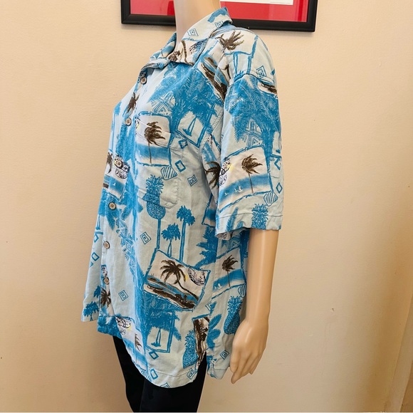 Caribbean Joe Sz L Silk Hawaiian Beach Shirt Button - Picture 6 of 9